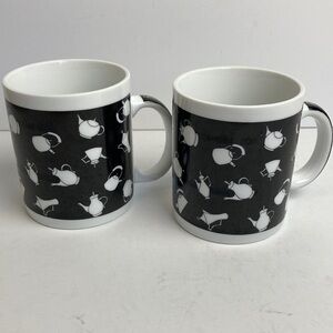 Chaleur Dan May Tea Pots Coffee Mug Cup Set of 2 Black White Whimsy Whimsical